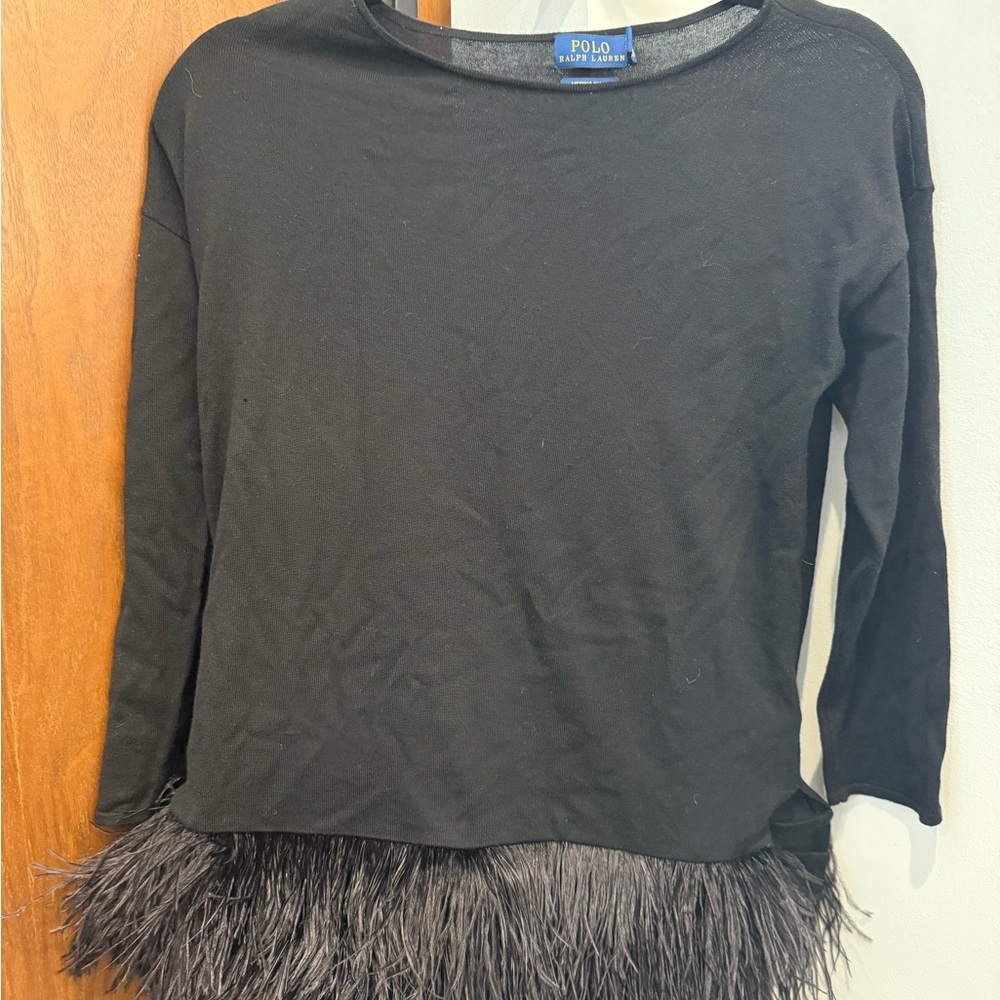 Polo Ralph Lauren Black Ostrich Feather Merino Long Sleeve